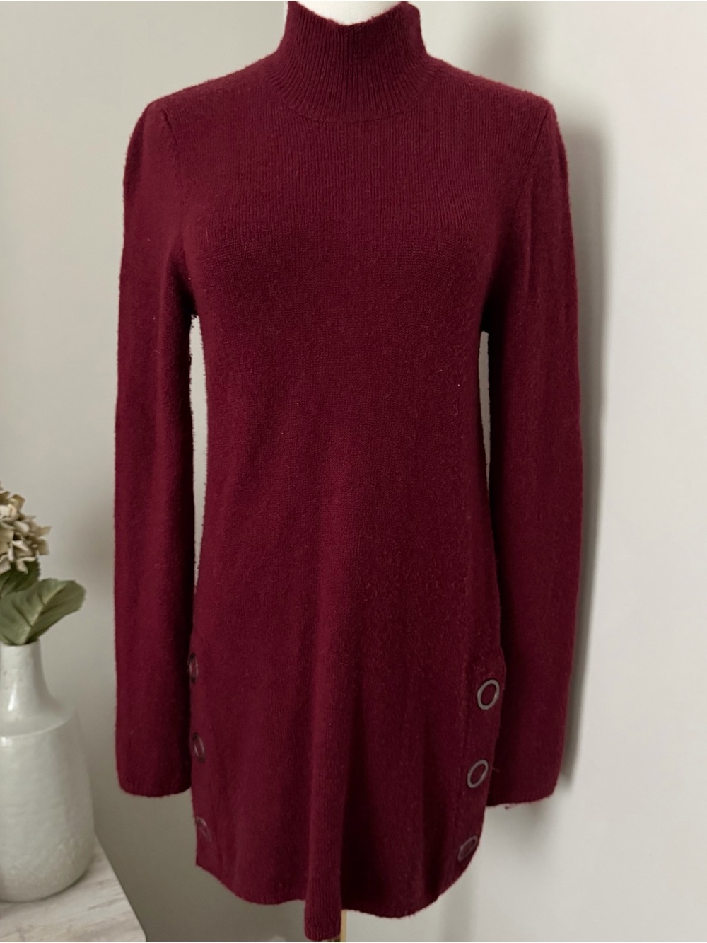 Maroon Turtleneck Knit Tunic Sweater